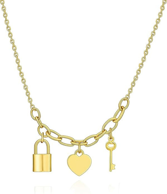 AuraLixi 18K Gold Plated Adjustable Chain Necklace for Women, Mixed Chain Gold Pendant Necklaces, Trendy Fashion Jewelry Gift for Girlfriend, Anniversary & Birthday