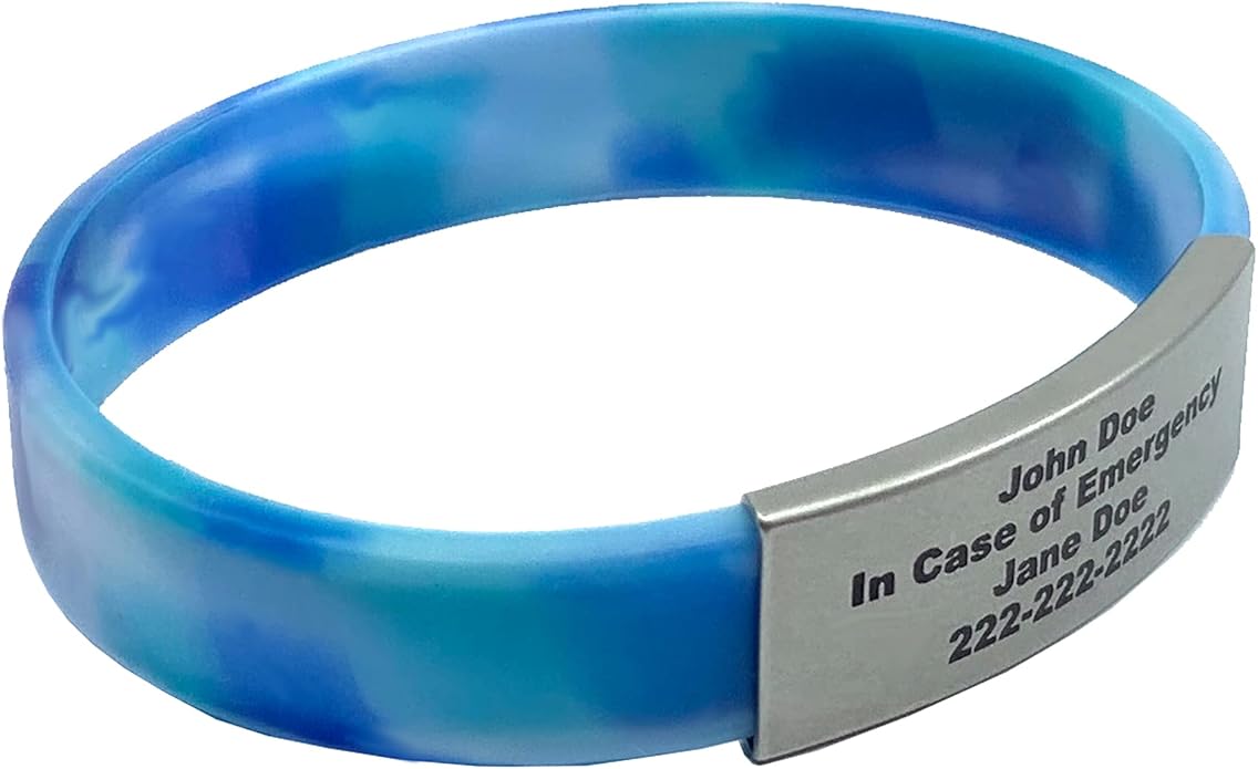 Personalized Medical Alert Bracelet for Men & Women – Custom Engraved Waterproof Silicone Wristband with Stainless Steel ID Plate – Medical ID Bracelet for Allergies, Conditions, ICE Info & Emergency Card