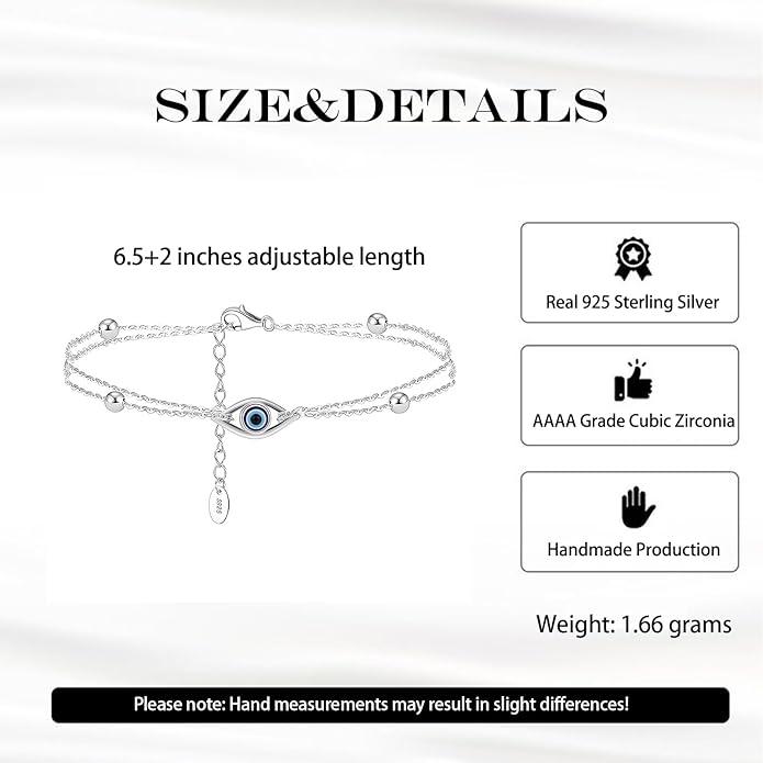 925 Sterling Silver Evil Eye Bracelets Infinity Adjustable Bracelet for Women Mother Wife Girlfriend Jewelry Gift