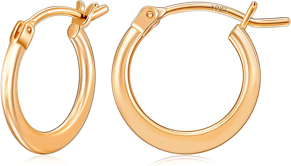 Gacimy Flattened 14K Gold Plated Hoop Earrings for Women, 14K Real Gold Plated Hoops with 925 Sterling Silver Post,Hypoallergenic Lightweight Earring