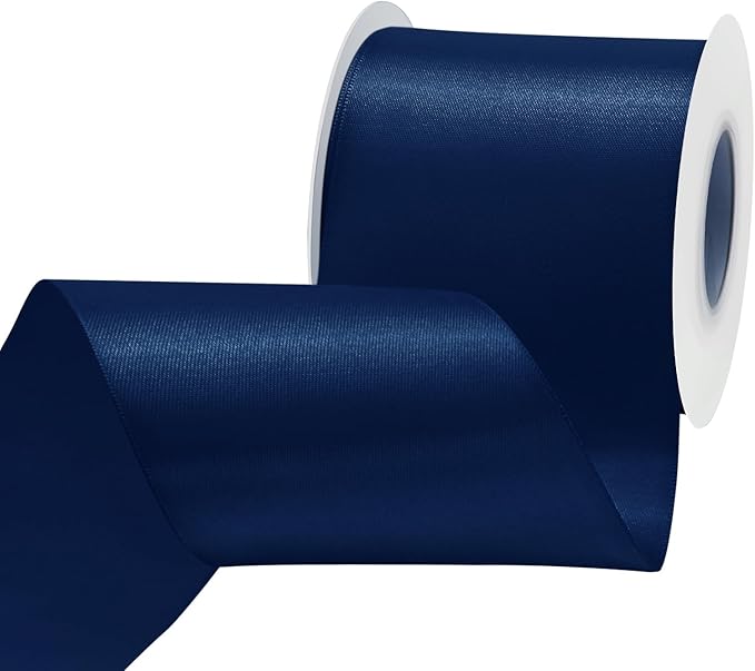 LEEQE Navy Blue Satin Ribbon 3 inch X 15 Yards Polyester Ribbon for Gift Wrapping Very Suitable for Weddings Party Hair Bow Invitation Decorations and More