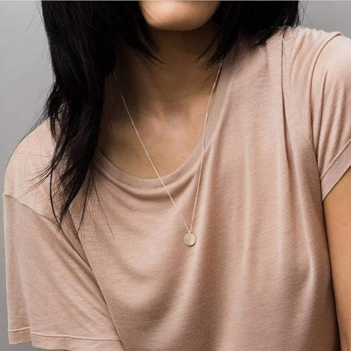 Turandoss Dainty Layered Choker Necklace, Handmade Y Pendant Necklace Multilayer Bar Disc Necklace Adjustable Layering Choker Necklaces for Women
