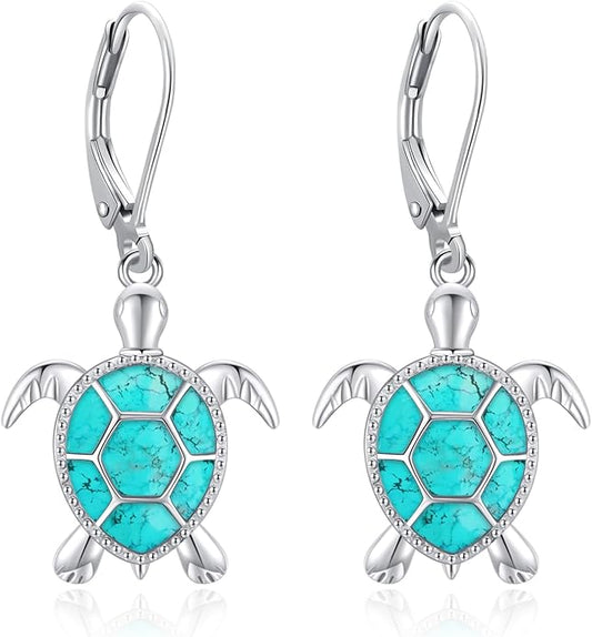 Black Cat/Turtle/Moonstone//Turquoise/Flower/Tree of Life Earrings Sterling Silver Cute Animal Leverback Dangle Earrings Jewelry Gifts