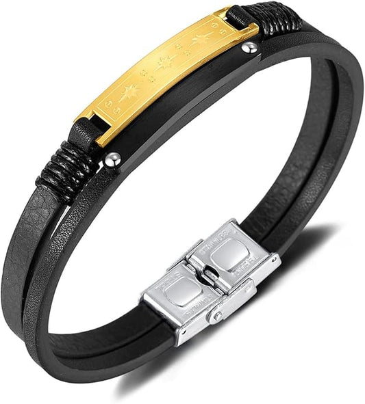 Italian Handmade Genuine Leather Bracelets for Men Stainless Steel Clip, Men's Casual Genuine Multi-layer Cuff Bracelet, Bracelet Gift for Real Men