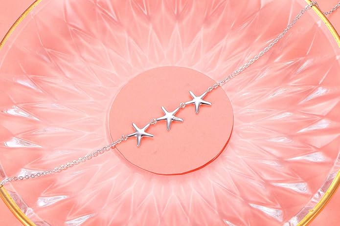 Anklet for Women S925 Sterling Silver Adjustable Foot Evil Eye Starfish Heart Bead Butterfly Celtic Knot Cross Multilayer Layered Ankle Bracelet Jewelry