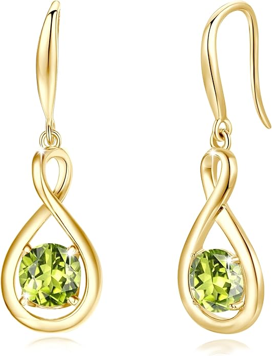 FANCIME Dangle Drop Earrings 925 Sterling Silver Dainty Infinity Round Gemstone Birthstone Jewelry Birthday Gifts for Her Women