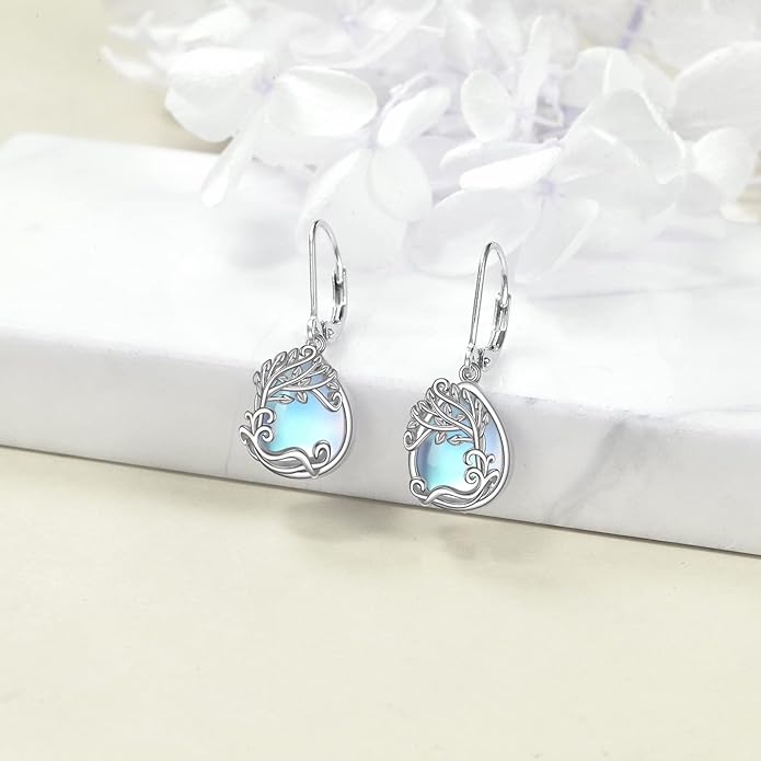Moonstone Filigree Drop Dangle Teardrop Earrings 925 Sterling Silver Moonstone Leverback Earrings for Women Jewelry Gifts