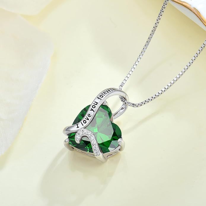 Women Heart Necklace 925 Sterling Silver I Love You Forever Pendant Necklace with Cubic Zirconia Jewelry