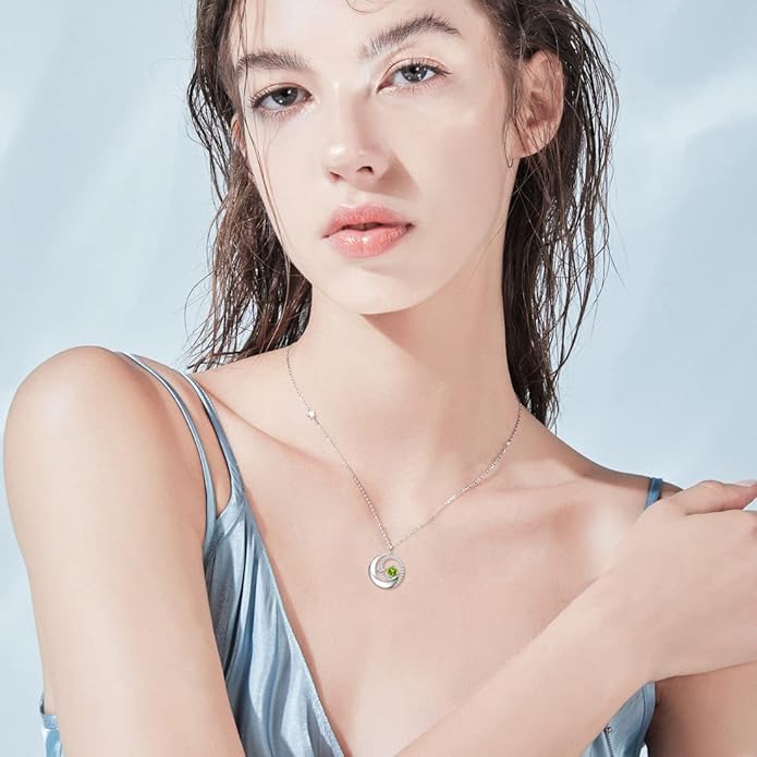FANCIME Birthstone Necklaces 925 Sterling Silver Moon and Star Pendant Fine Jewelry Birthday Christmas Gifts for Mom Wife Her Daughter, Adjustable Chain 16+2"