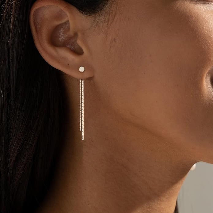 Gold Earrings for Women, 14K Gold Plated Tassel Dangle Earrings for Women Trendy Hypoallergenic Long Chain Earring Dainty Pearl Drop Earrings Elegant Wedding Earring Fashion Jewelry for Womens