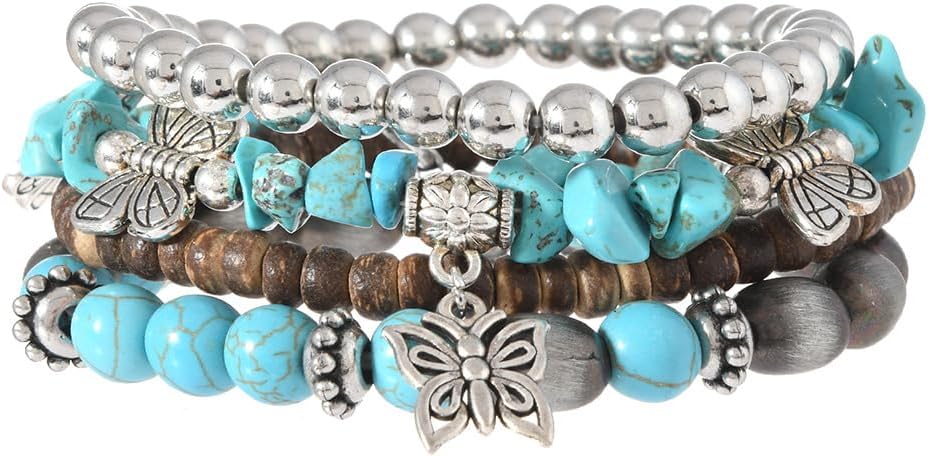 ONLYJUMP Bohemian Mix Bead Multi Layer Versatile Bracelets Set Boho Turquoise Stackable Beaded Strand Stretch Bangles Bracelets Statement Bangle Boho Jewelry Set