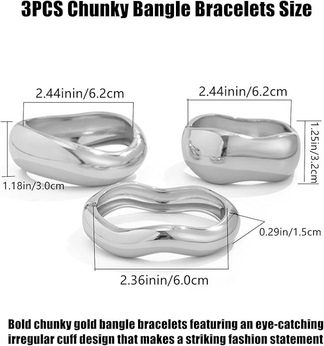 Chunky Gold Bangles Bracelets for Women Trendy Stack Statement Bangle Irregular Cuff Bracelets Fashion Jewelry Gift