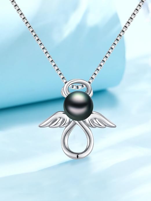 KANNSOAR Tahitian Black Pearl Pendant Necklace AAAA 18K White Gold Plated 925 Sterling Silver Black Pearl Jewelry Gift for Women Mother Wife Her for Anniversary Christmas Birthday