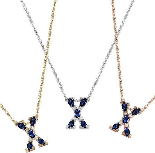 Albert Hern Blue Sapphire Initial Necklace With Diamonds & 18K Gold Chain | Irresistible Letter Pendants Jewelry | Perfect Valentine’s Day, Anniversary & Birthday Gift