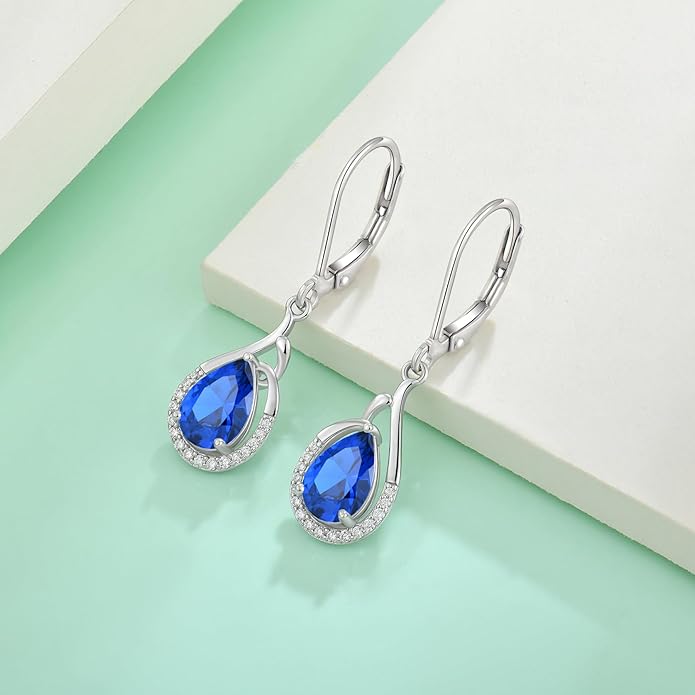 Starchenie Teardrop Dangle Drop Earrings 925 Sterling Silver Pear Birthstones Leverback Earrings Gift for Women