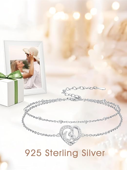 Dorunmo Initial Anklet 925 Sterling Silver Letter A-Z Layered Heart Anklet Beach Jewelry Birthday Gifts for Women