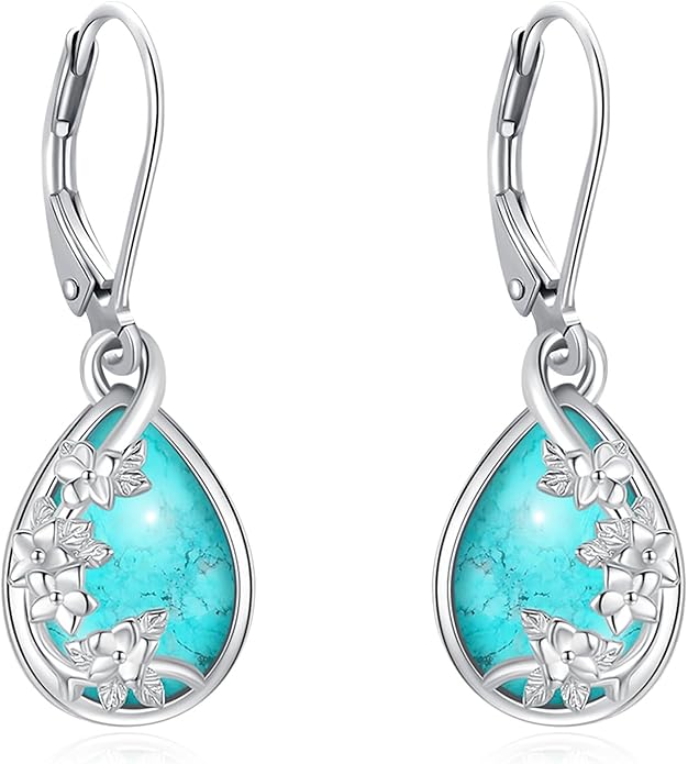 Sterling Silver Tree of Life/Flower/Bee/Animals/Cat/Hummingbird Dangle Earrings Moonstone Turquoise Drop Leverback Earrings Jewelry Gifts