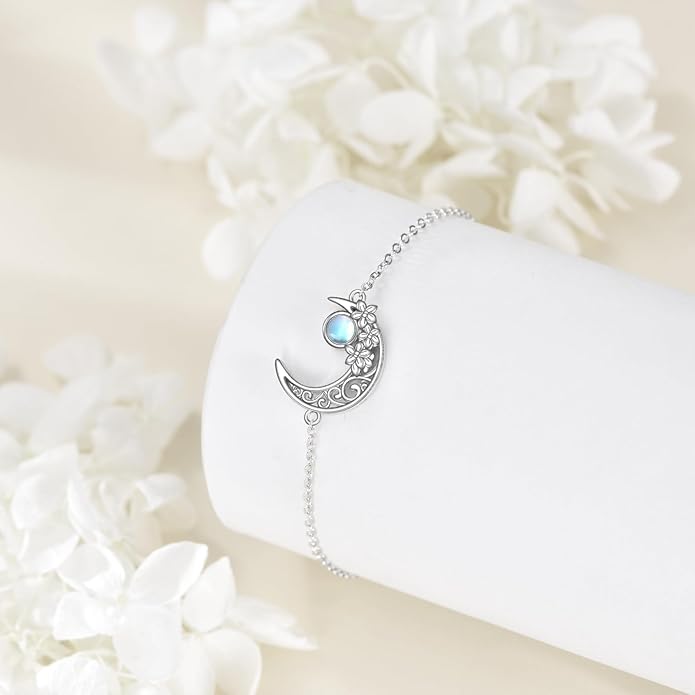 Mustard Seed Cross/Paw Print/Butterfly/Sunflower/Compass/Moss Agate Bracelet for Women 925 Sterling Silver Graduation Link Bracelet Jewelry for Women