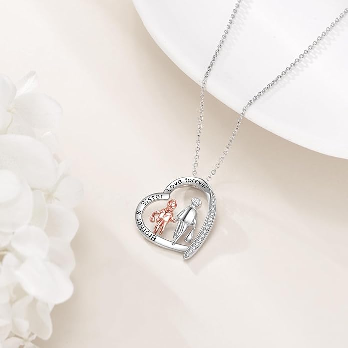 AOBOCO Gifts for Sister 2 3 Sisters Necklace for Women Sterling Silver Sister Crystal Pendant Jewelry Birthday Christmas Gifts for Friend Female Friendship Lasts Forever