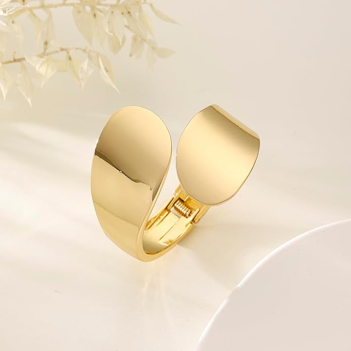 Bangle Bracelets for Women | 14K Gold Plated Trendy Wide Bracelets | Hinged Arm Cuff Bangles Chunky Bracelet for Women