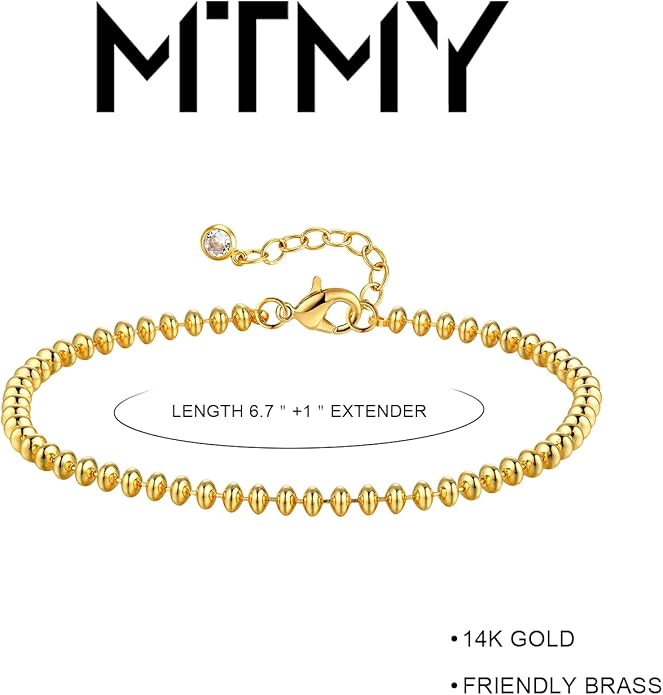 MTMY Gold Chain Bracelet for Women 14K Gold Plated Dainty Bracelets with Adjustable Chain Cute Bracelet Gold Trendy Jewelry