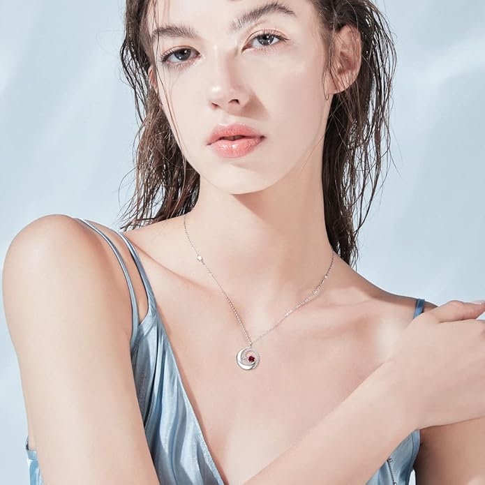 FANCIME Birthstone Necklaces 925 Sterling Silver Moon and Star Pendant Fine Jewelry Birthday Christmas Gifts for Mom Wife Her Daughter, Adjustable Chain 16+2"