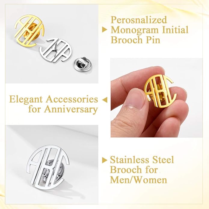 Custom4U Custom Name Pin Personalized Brooch Pins for Women Men Stainless Steel Name Tag with Letters/Initials - Silver/Gold/RoseGold/Black Customized Jewelry Gifts for Birthday Wedding Business Party