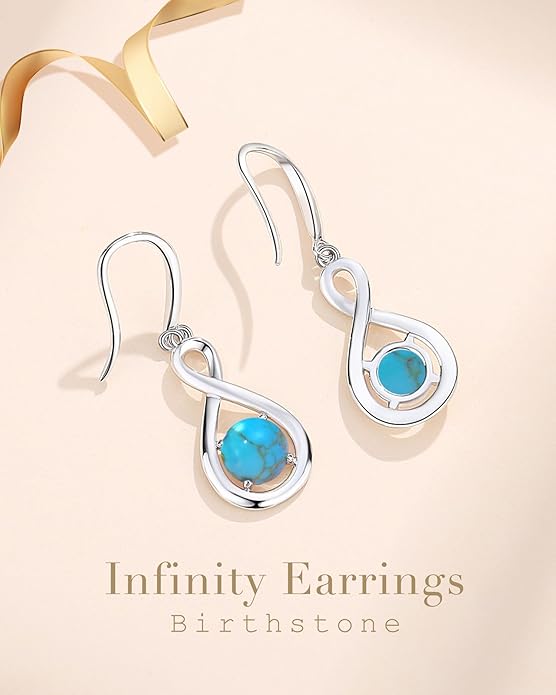 FANCIME Dangle Drop Earrings 925 Sterling Silver Dainty Infinity Round Gemstone Birthstone Jewelry Birthday Gifts for Her Women