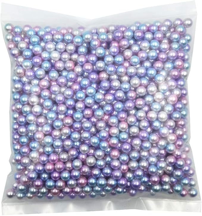 INSPIRELLE 1100 Pieces Gradient Undrilled ABS Art Faux Pearls for Vase Fillers, 8mm Pink-Lilac No Hole Makeup Beads Mermaid Imitation Round Pearl Beads for Table Scatter Home Wedding Decoration