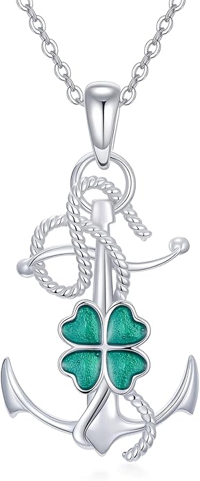 LEECCI Anchor Wave/Four Leaf Clover/Surfboard Necklace 925 Sterling Silver Anchor Pendant Jewelry Gift Graduation Gift for Men Women