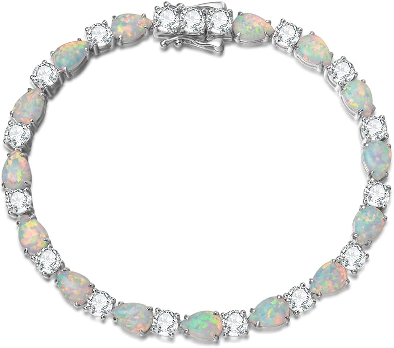 FANCIME October Birthstone Bracelets for Women Sterling Silver Created Opal Bracelet Gemstone Tennis Bracelets Dainty Charm Fine Jewelry for Women 7"