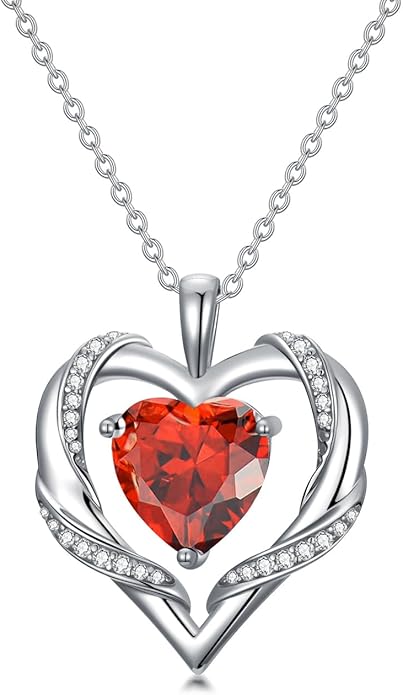 WINNICACA Birthday Gift for Mom Heart Necklace for Women 925 Sterling Silver Birthstone Necklace Jewelry Gift for Women Wife Her Girlfriend Sister