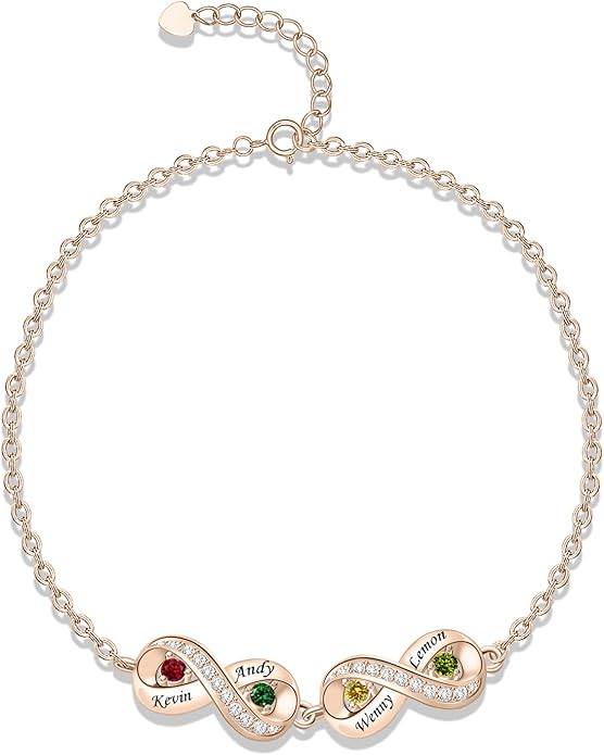 BABOOM Custom Mother Bracelet With 1-8 Birthstones Personalized Infinity Name Bracelet Engraved Birthstone Bracelets Gifts For Women Mother Daughter Wife