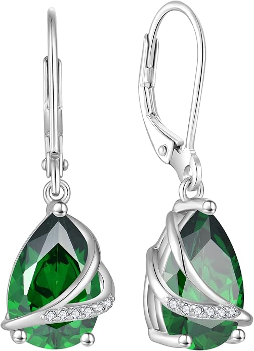 Birthstone Dangle Drop Earrings for Women 925 Sterling Silver Teardrop Leverback Earrings Jewelry Gifts for Wife Mother Her