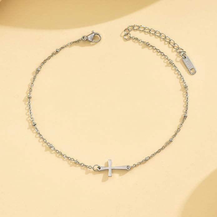 Ankle Bracelets for Women Dainty 18K Gold Plated Anklet Waterproof Round Beaded Paperclip Herringbone Pearl Chain Anklets Waterproof Beach Foot Jewelry