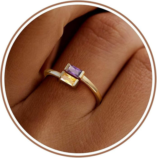 JSJOY Birthstone Rings for Women Dainty Emerald Blue Ring Birthday Gifts for Mom Her Gemstones CZ Ring for Teens Gold Rings That Don't Tarnish Adjustable Ring Jewelry Gifts