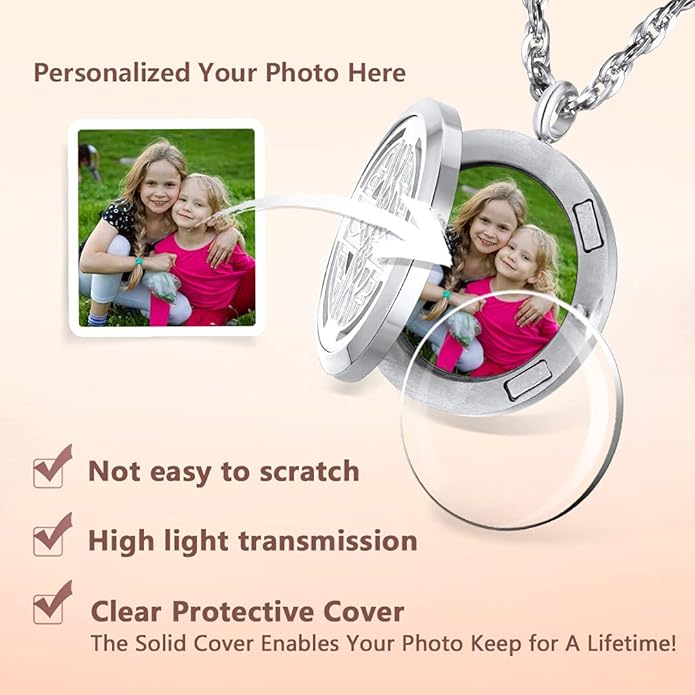Supcare Locket Necklace That Holds Pictures-Engraved Photo Pendant Custom Jewellery Gifts for Men Women (with Jewellery Gift Box)