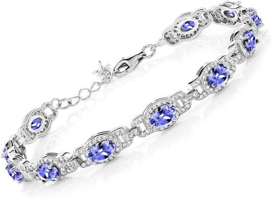Gem Stone King 7-14 Cttw Oval Gemstone Birthstone Tennis Bracelet For Women | 925 Sterling Silver | Oval 6X4MM | 7 Inch With 1 Inch Extender | Fine Jewelry Gifts for Her Mom Women Wife