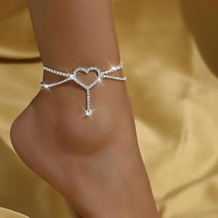 Ankle Bracelets for Women Waterproof Sparkly Anklets Tennis Rhinestone Anklets for Women Starfish Infinity Heart Cross Anklet Bracelet Beach Jewelry