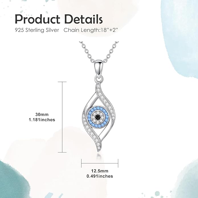 Evil Eye Necklace 925 Sterling Silver Nazar Eye Pendant Necklace Protection Amulet Jewelry Gifts for Women Men