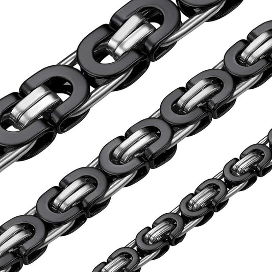 ChainsHouse Flat Byzantine Link Necklace for Men 6mm/8mm/10mm Width, 18K Gold Plated/Stainless Steel Black Byzantine Chain Necklaces, 18" 20" 22" 24" 26" 28" 30" Length, with Gift Box