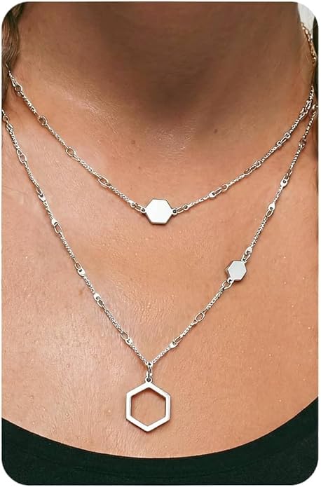UBGICIG Honeycomb Layered Pendant Necklaces for Women Stackable, Dainty Y-Shaped Lariat Paperclip Pearl Heart Necklace, 16K Gold Silver Plated Long Necklaces Women's Trendy Drop Chain Necklace Jewelry