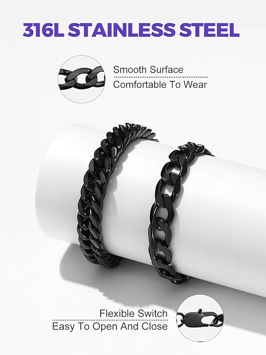 Richsteel 2PCS/3PCS Bracelets Chain for Men Women Stainless Steel Silver/Gold/Black Cuban/Rope Link Chain Bracelets Set, 7.4/8.2/9 Inch Hand Chain Length for Men Women Jewelry