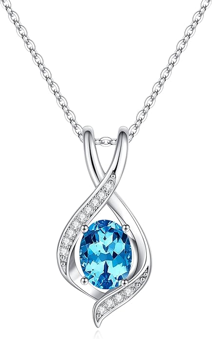 SMILEST Christmas Gifts for Women - 925 Sterling Silver Oval Sparkle Birthstone Pendant Necklace, Gemstone Pendant Anniversary Birthday Gifts for Women Wife Girlfriend Mom Grandma Birthstone Necklace