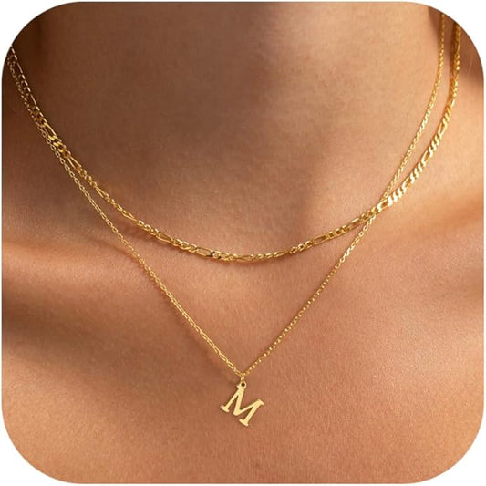 Initial Necklaces for Women Dainty Gold Silver Layered Letter Pendant Necklace Cute Figaro Chain Choker Necklace Personalized Trendy Stuff Jewelry Stack Gift for Women Her