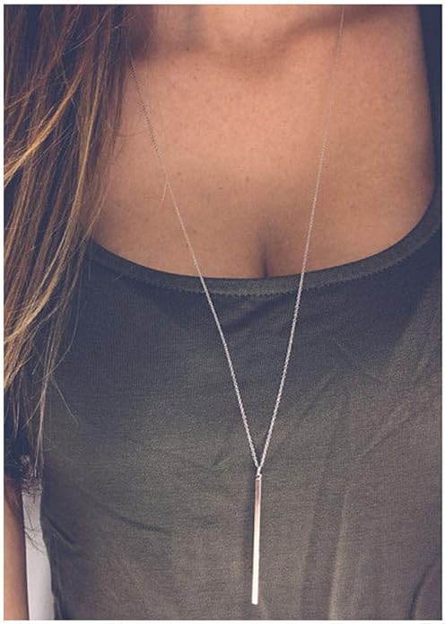 Artmiss Bar Pendant Necklace Gold Long Y-Necklace Delicate Lariat Chain Jewelry for Women