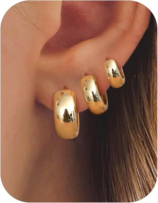 Small Chunky 14K Gold Plated Hoop Earrings for Women - Hypoallergenic Earrings for Sensitive Ears Earrings Set Thick Huggie Hoops Earring Stacks Silver Plated Jewelry