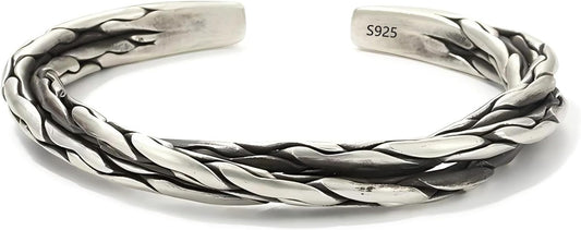 Kim Carrey S925 Sterling Silver Bracelet, Open Bangle Cuff Design, Men's Stacked Bracelets Gift Jewelry for My Man