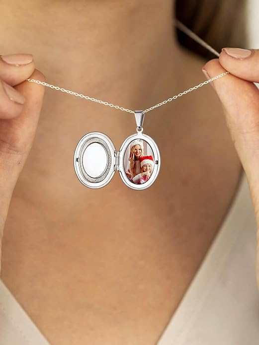 Supcare Locket Necklace That Holds Pictures-Engraved Photo Pendant Custom Jewellery Gifts for Men Women (with Jewellery Gift Box)