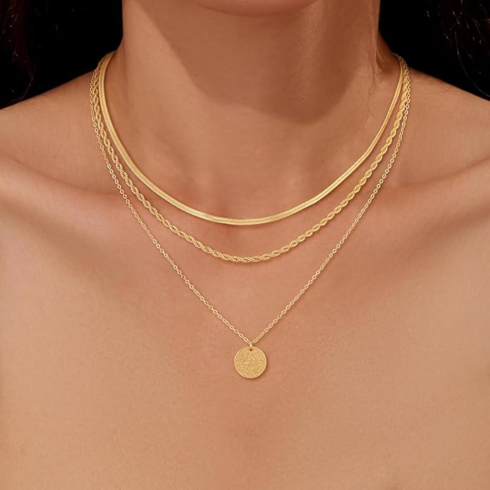CHESKY 14K Gold Plated Layered Necklaces for Women,Dainty Gold/Silver Plated Chain Necklace CZ Pendant Necklace Adjustable Layering Choker Necklace jewelry Gifts